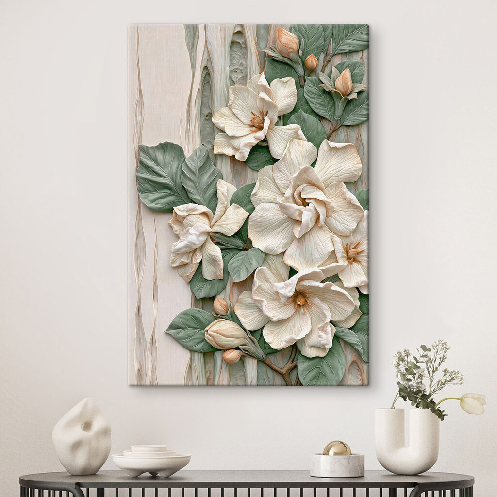 Witte bloemen langs reliëf — interieur 1