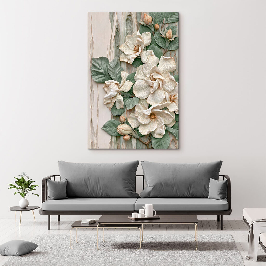 Witte bloemen langs reliëf — interieur 3