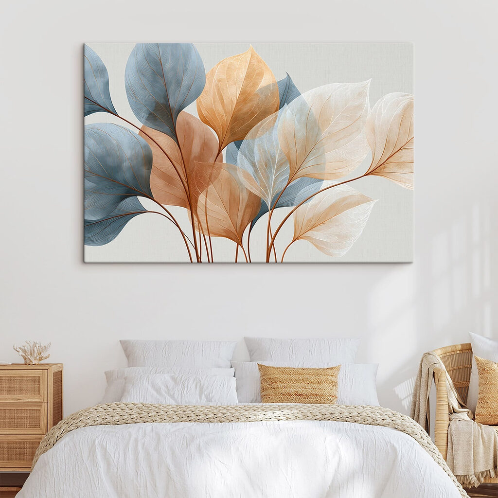 Bladnerven in blauw, perzik — interieur 1