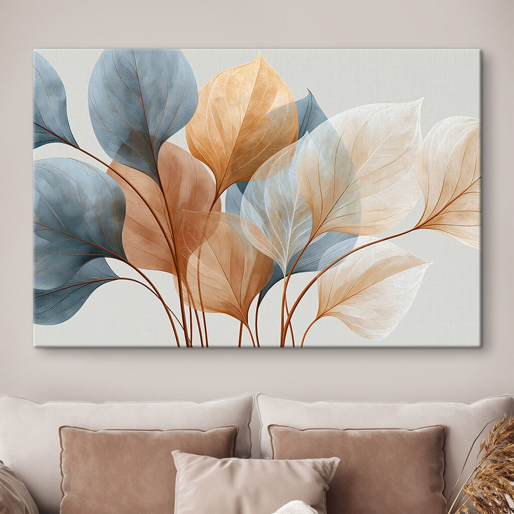 Bladnerven in blauw, perzik — interieur 2