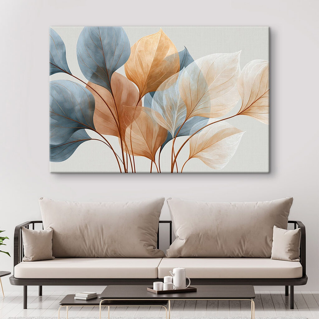 Bladnerven in blauw, perzik — interieur 3