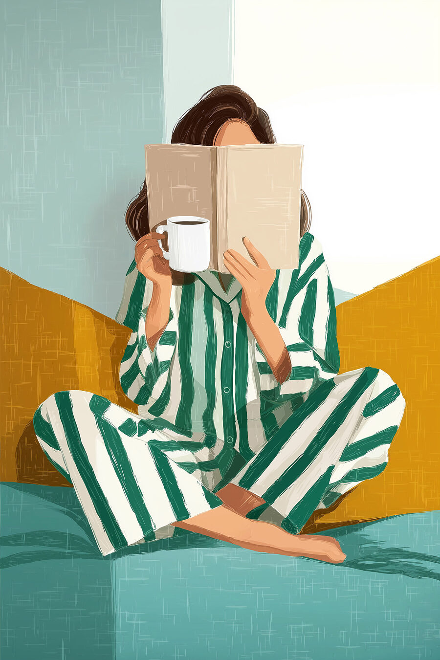 Lezen in gestreepte pyjama — volledig ontwerp