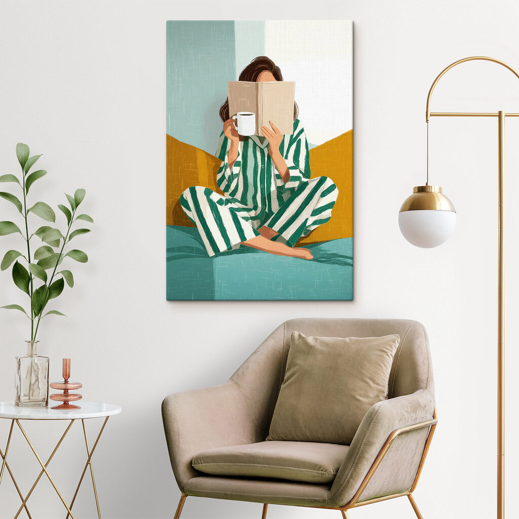 Lezen in gestreepte pyjama — interieur 2