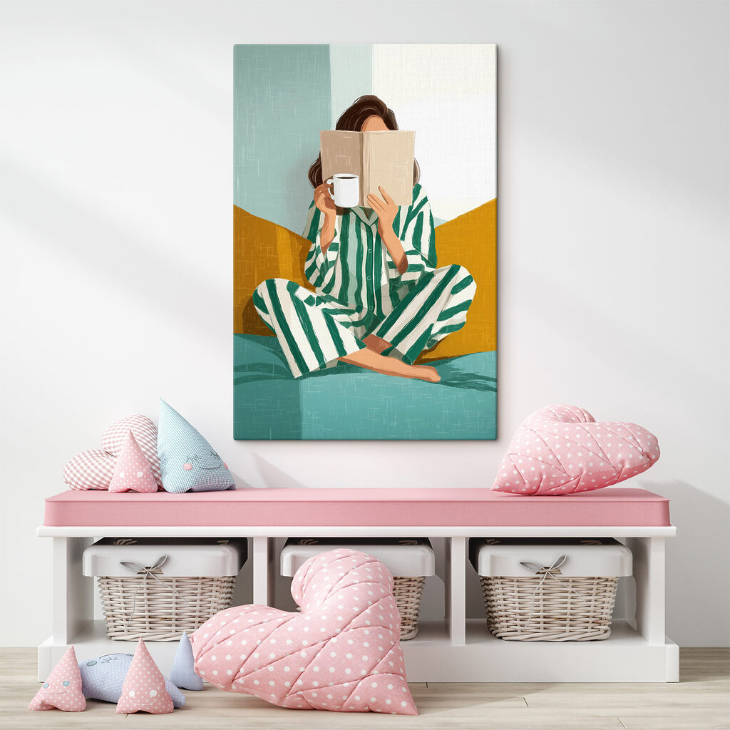 Lezen in gestreepte pyjama — interieur 1