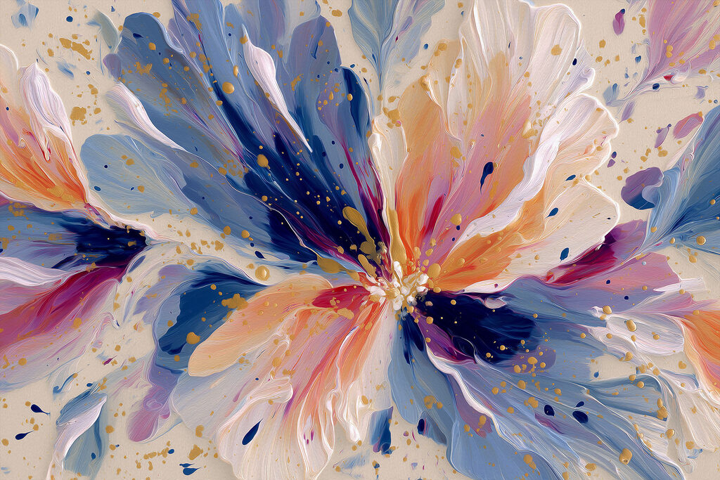 Bloemspatten in blauw, roze — volledig ontwerp