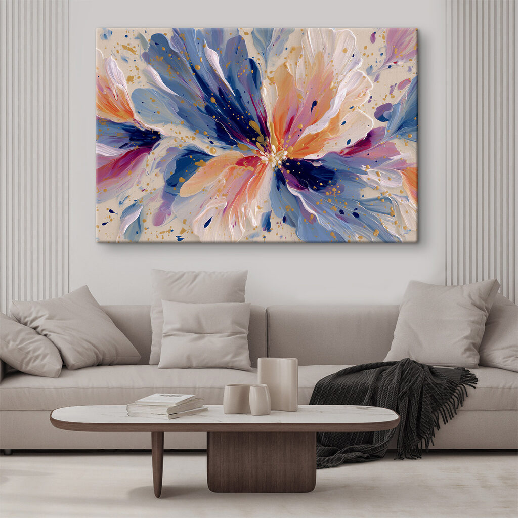 Bloemspatten in blauw, roze — interieur 2