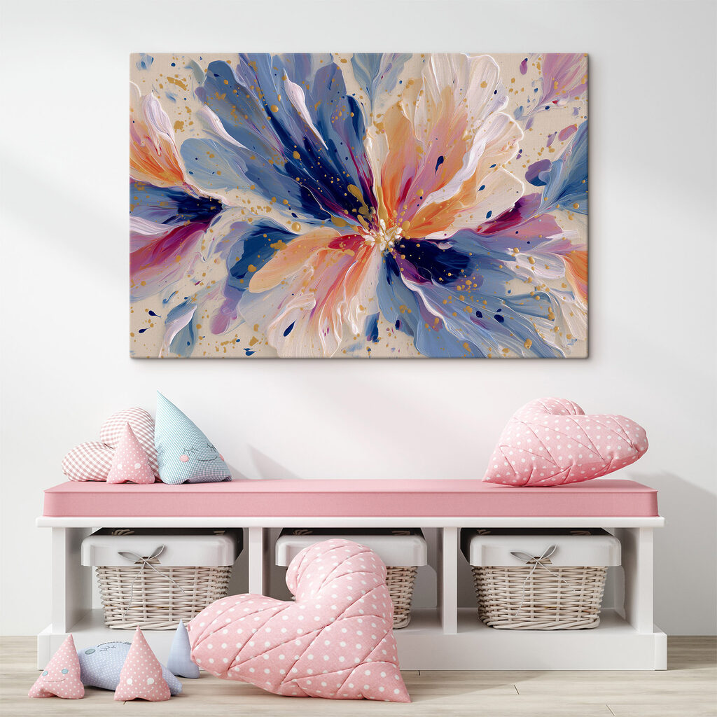 Bloemspatten in blauw, roze — interieur 1