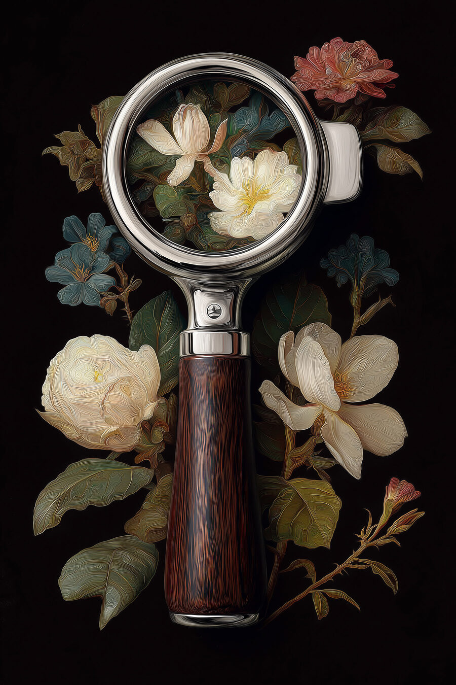Bloemen onder een vergrootglas — volledig ontwerp