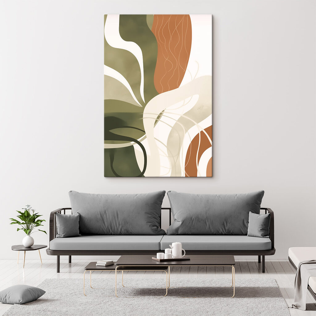Bladcontouren tussen warme vlakken — interieur 1