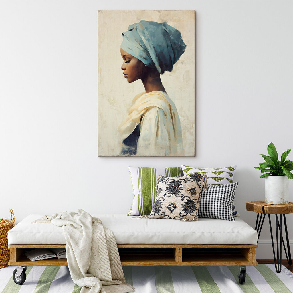 Vrouw met blauwe hoofddoek — interieur 2