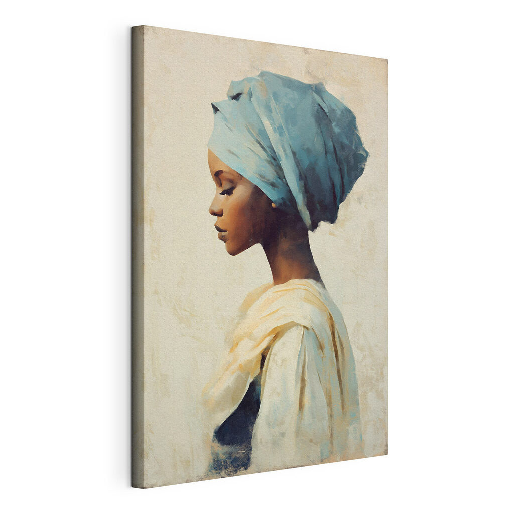 Vrouw met blauwe hoofddoek — productweergave