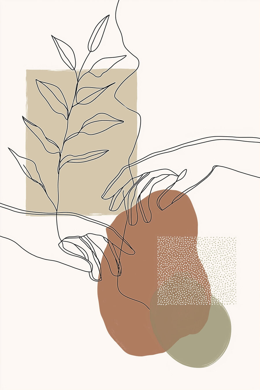 Handcontouren tussen terracotta vormen — volledig ontwerp