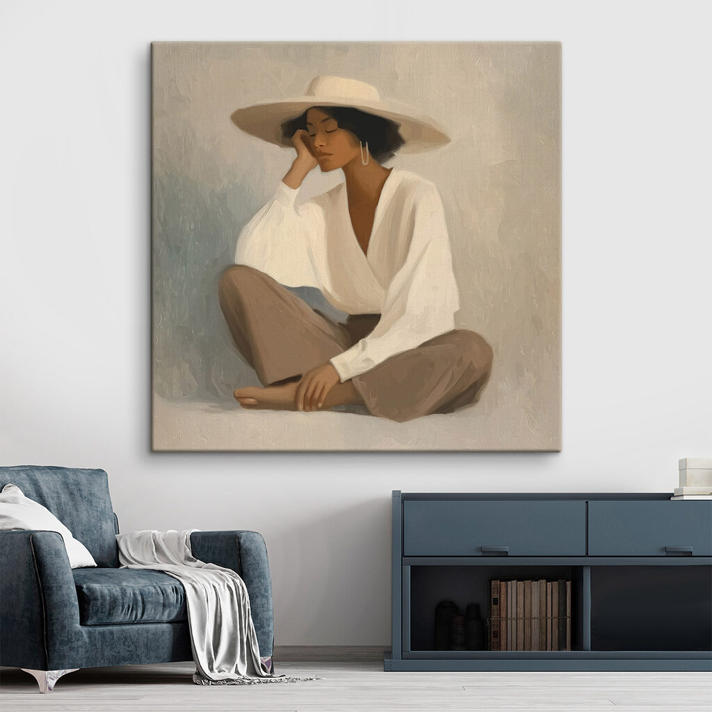 Vrouw die op de vloer zit in een interieur