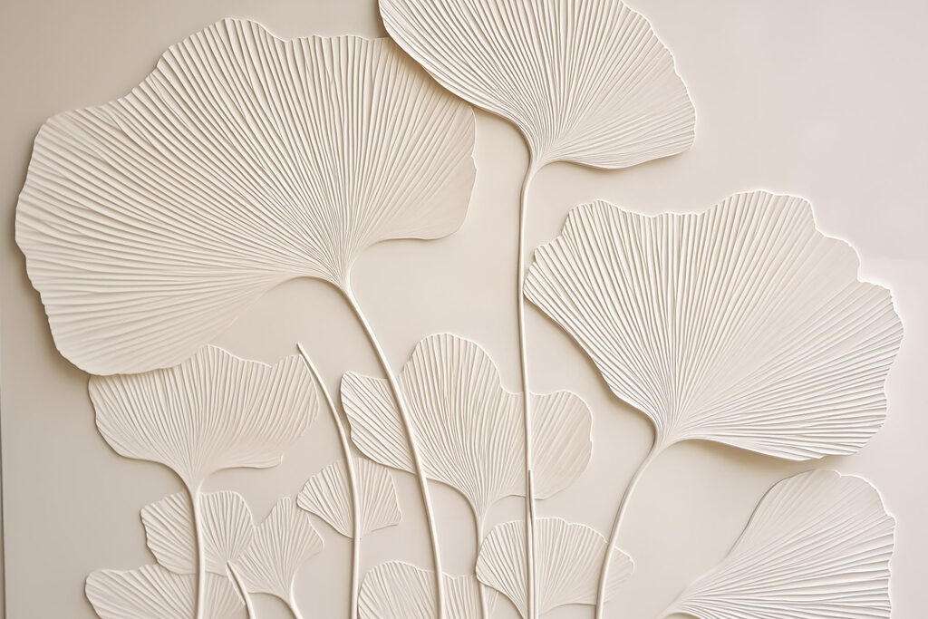Witte ginkgobladeren naast elkaar — volledig ontwerp