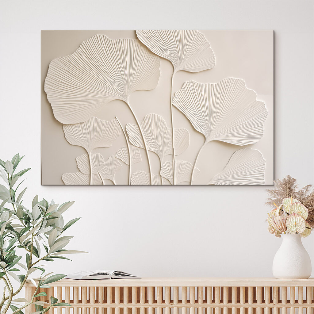 Witte ginkgobladeren naast elkaar — interieur 2