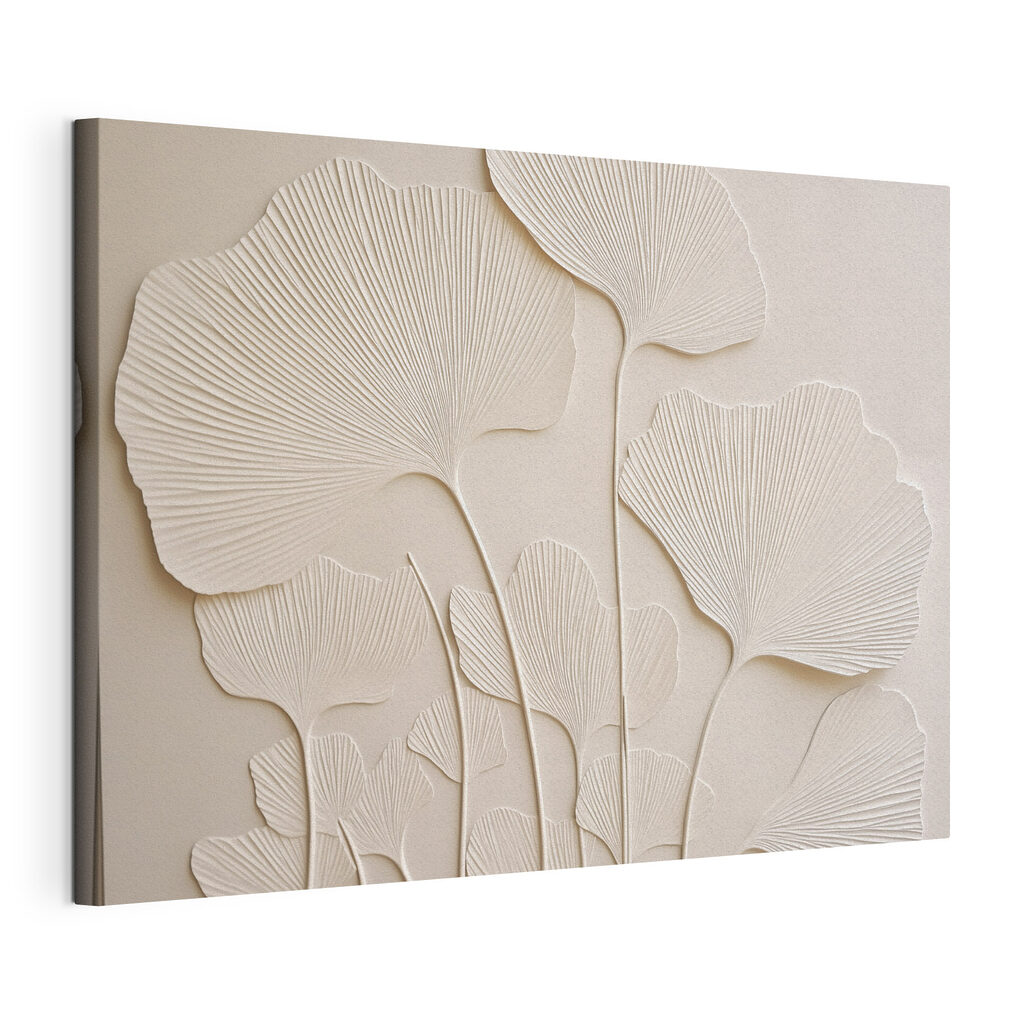 Witte ginkgobladeren naast elkaar, gespannen canvas met doorlopende rand