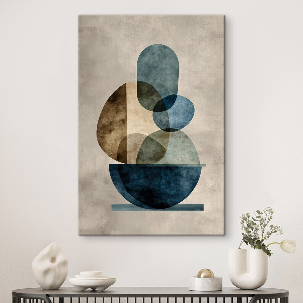 Blauwe keivormen in evenwicht — interieur 2