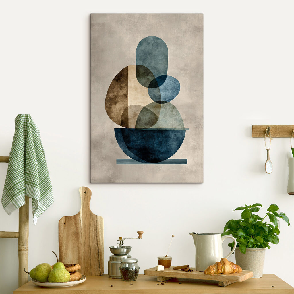 Blauwe keivormen in evenwicht — interieur 1