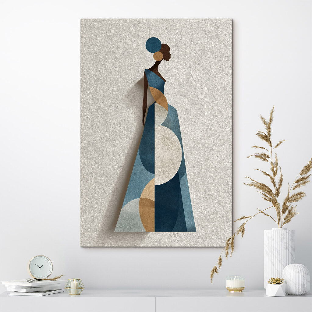 Lange jurk in blauwtinten — interieur 2