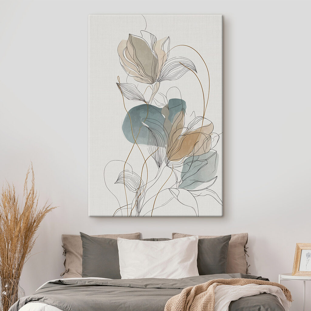 Elegante compositie van bloemen in lijntekeningstijl in een interieur