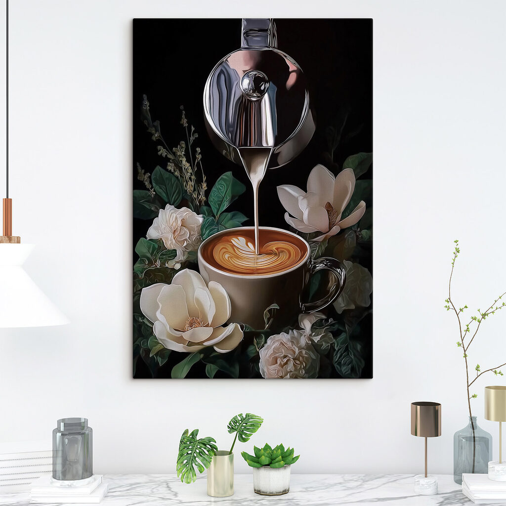 Koffie stroomt tussen bloemen — interieur 1