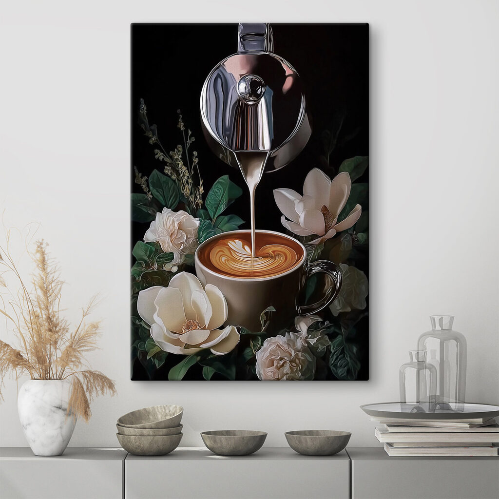 Koffie stroomt tussen bloemen — interieur 2