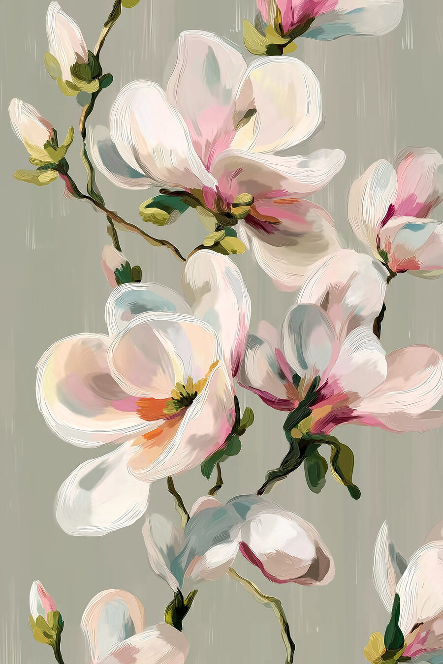 Roze magnolia in penseelvlakken — volledig ontwerp