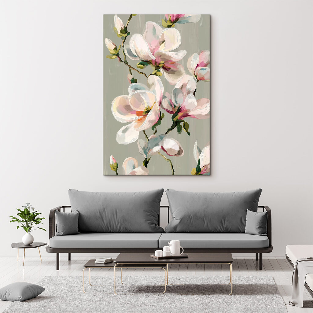 Roze magnolia in penseelvlakken — interieur 1
