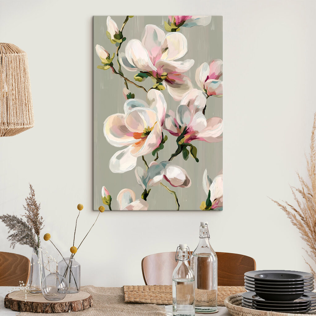 Roze magnolia in penseelvlakken — interieur 2