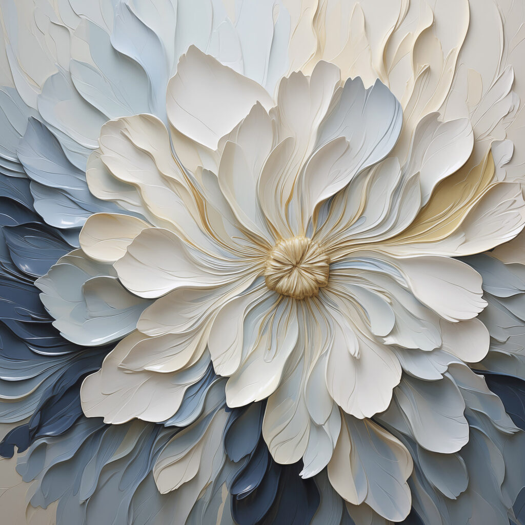 Witte bloem boven blauwtinten — volledig ontwerp