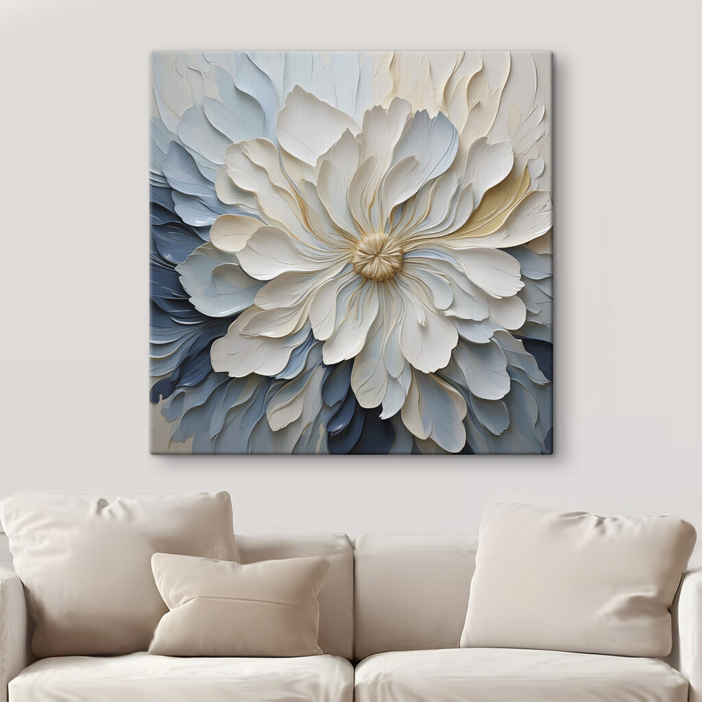 Witte bloem boven blauwtinten — interieur 2