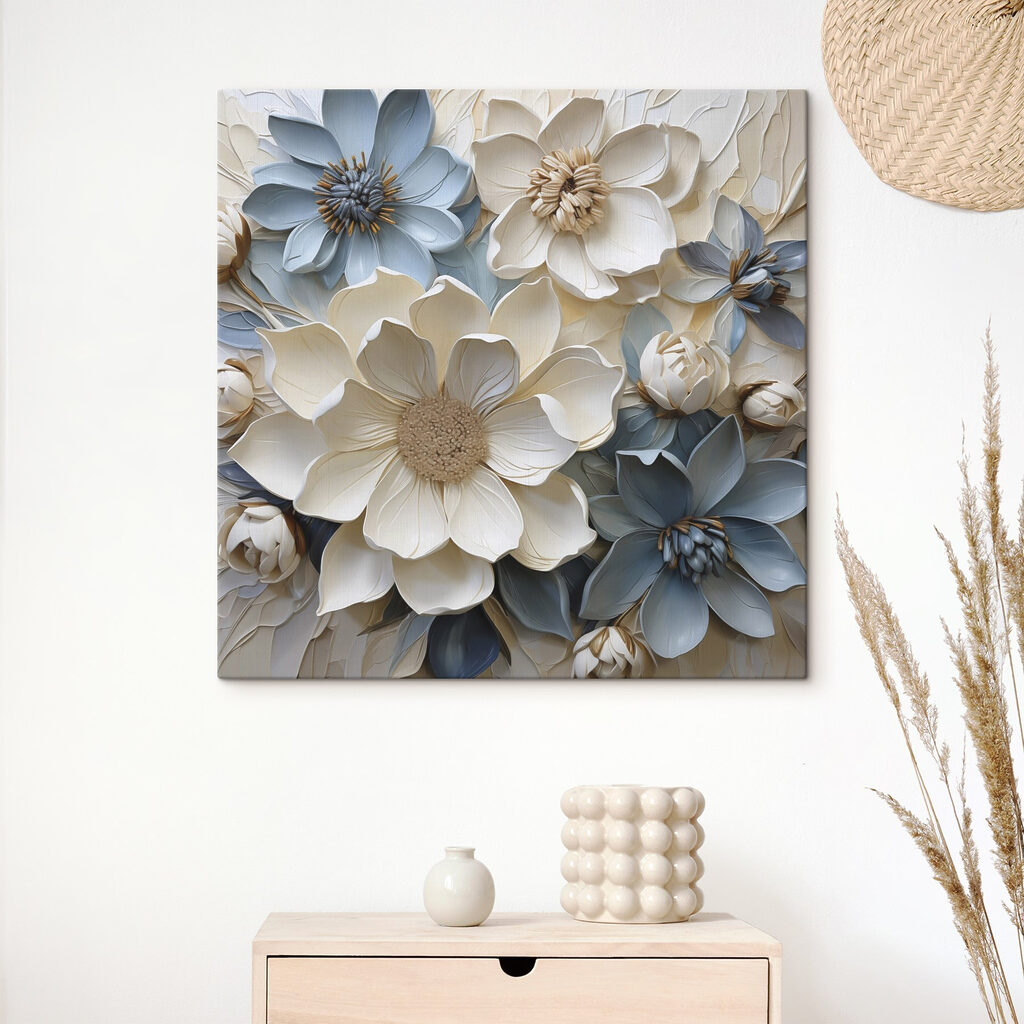 Blauwe bloemen tussen witte — interieur 2