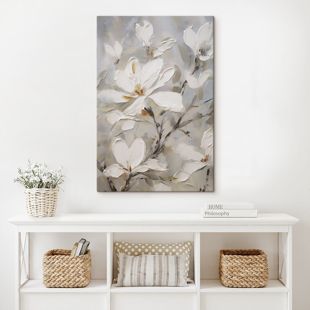Witte bloesem met verfranden — interieur 2