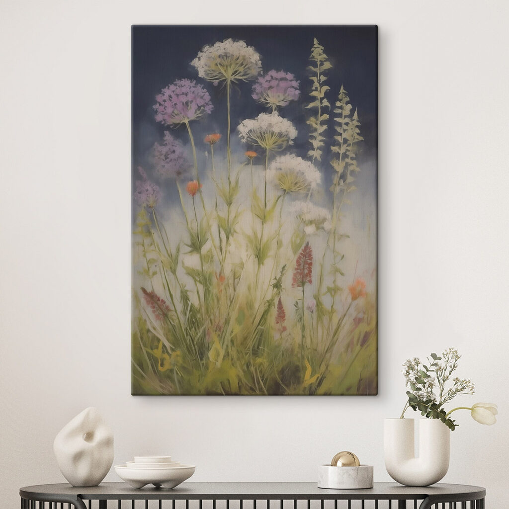 Lila pluizen tussen veldbloemen — interieur 2