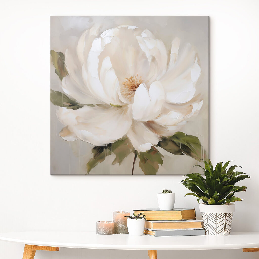 Witte pioen met penseelranden — interieur 1