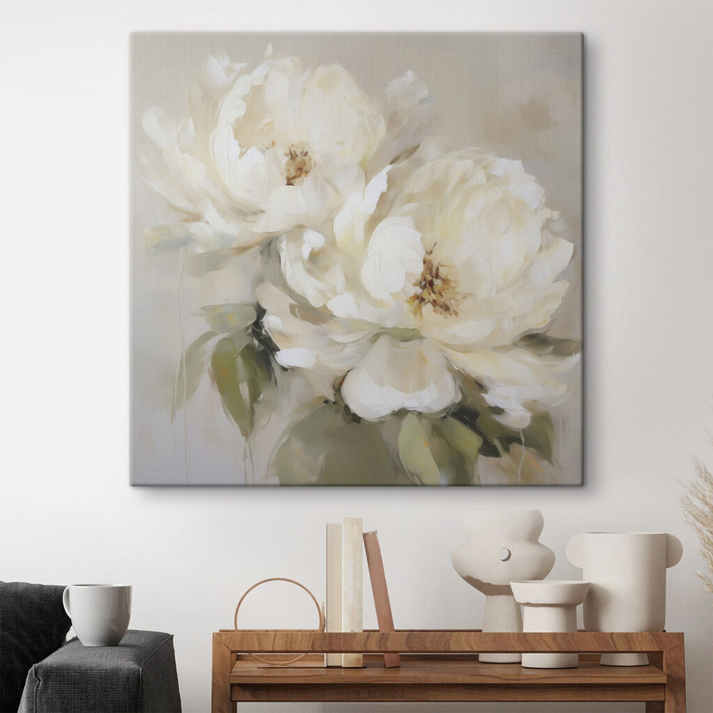 Twee pioenen in roomwit — interieur 2