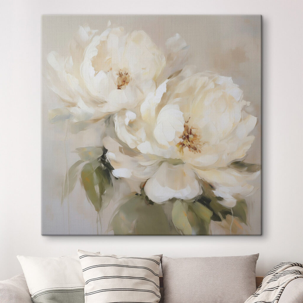 Twee pioenen in roomwit — interieur 1