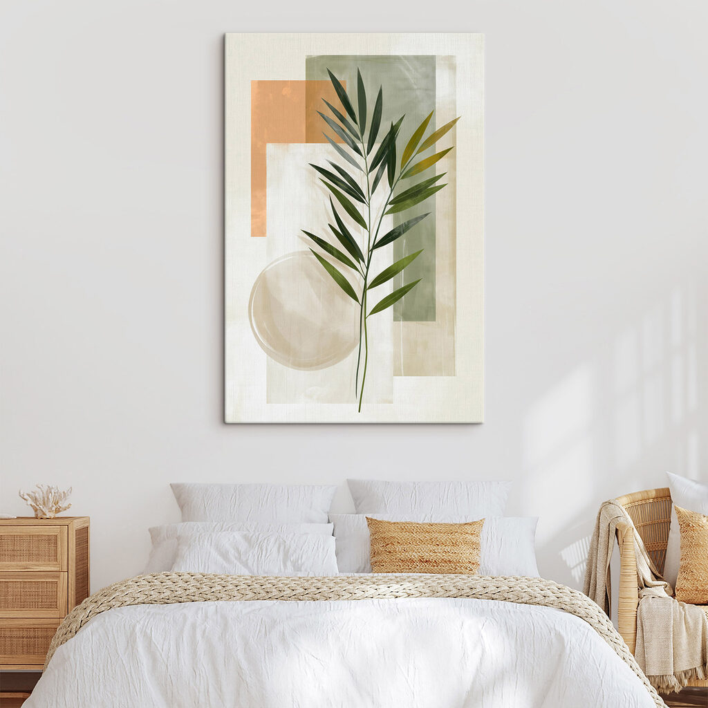 Palmblad tussen groene rechthoeken — interieur 2