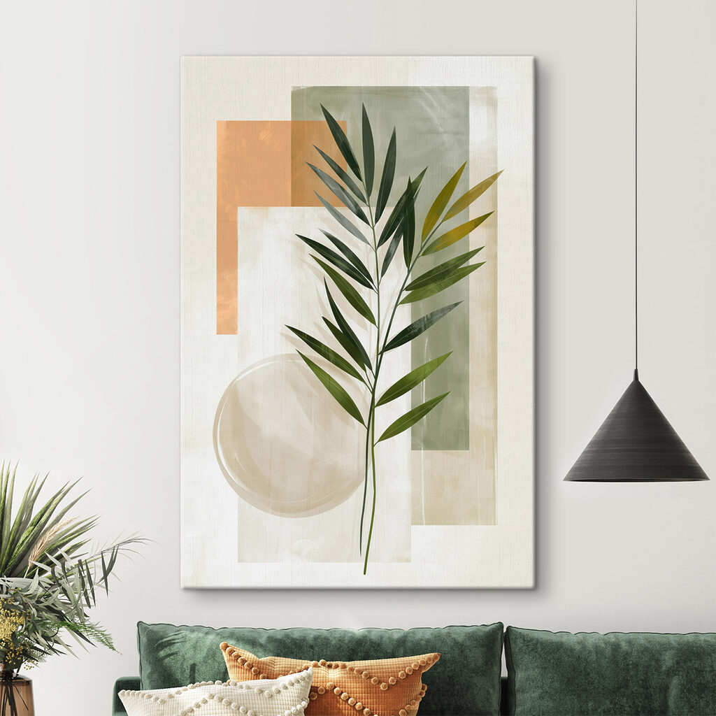 Palmblad tussen groene rechthoeken — interieur 1
