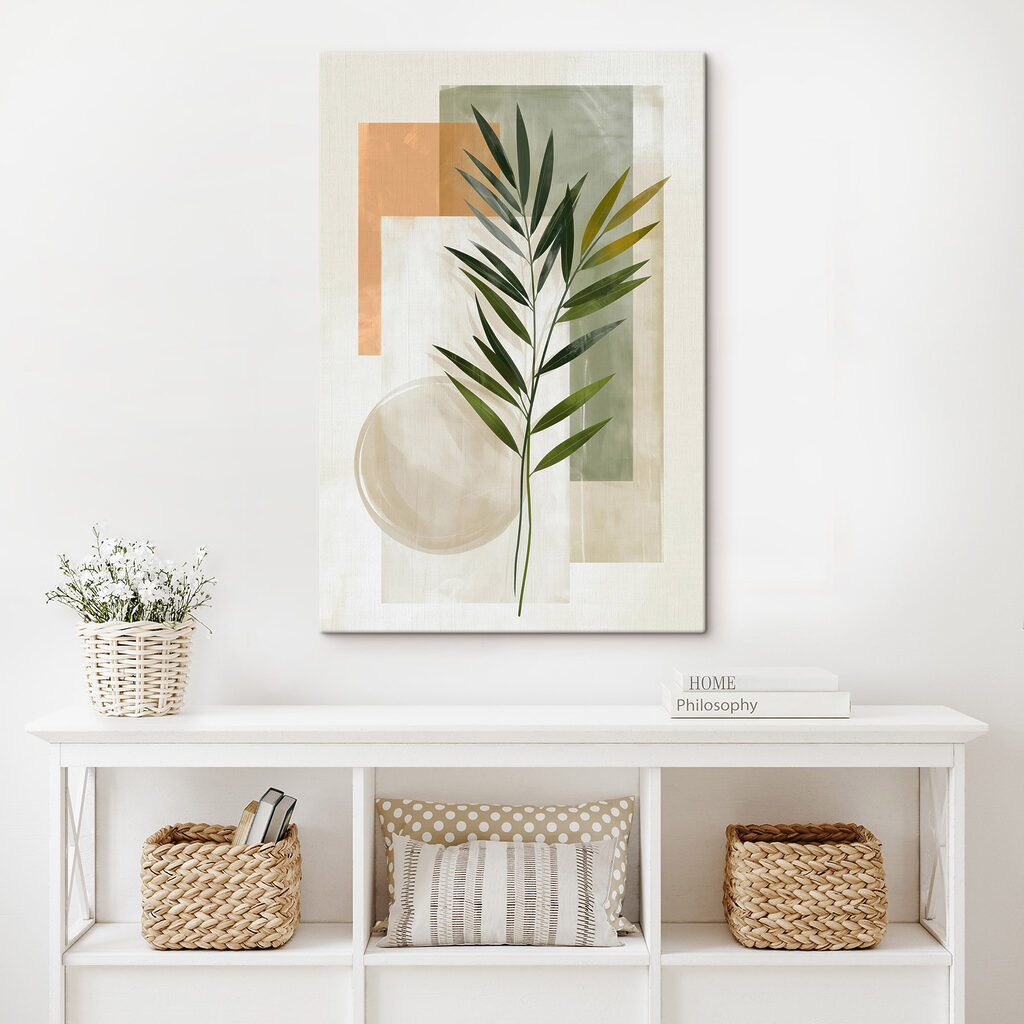 Palmblad tussen groene rechthoeken — interieur 3