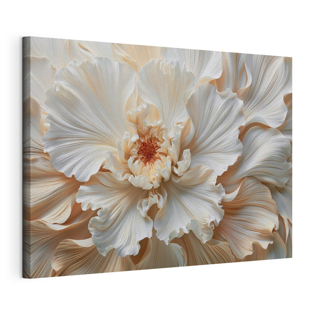 Witte bloem met ribbelrand, gespannen canvas met doorlopende rand