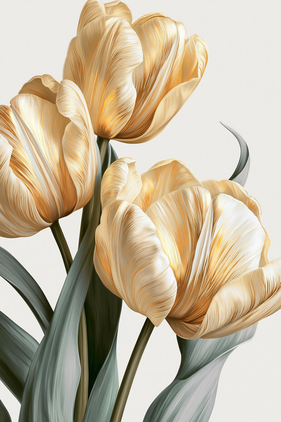 Gouden tulpen op grijsgroen — volledig ontwerp
