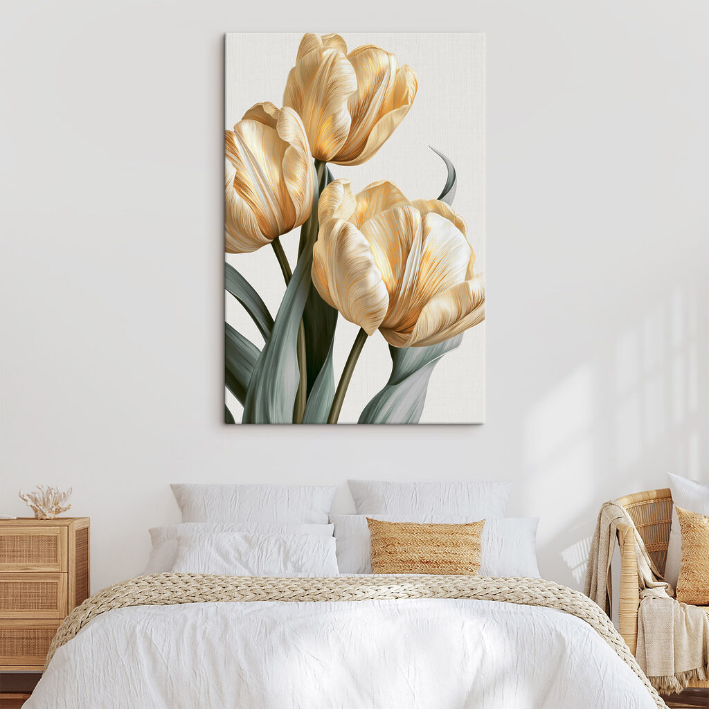 Gouden tulpen op grijsgroen — interieur 1