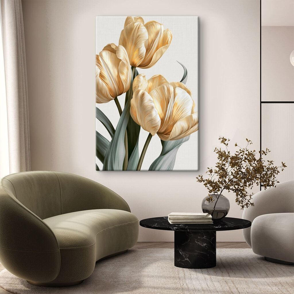 Gouden tulpen op grijsgroen — interieur 2
