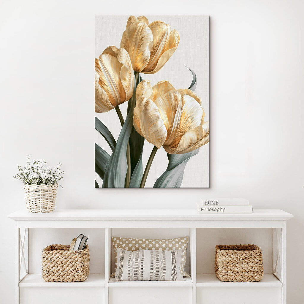 Gouden tulpen op grijsgroen — interieur 3
