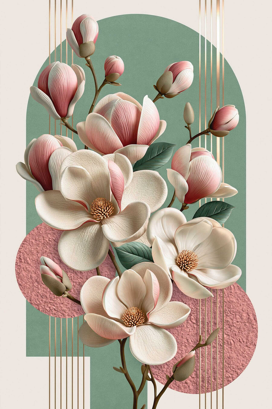 Magnolia voor roze reliëfcirkels — volledig ontwerp