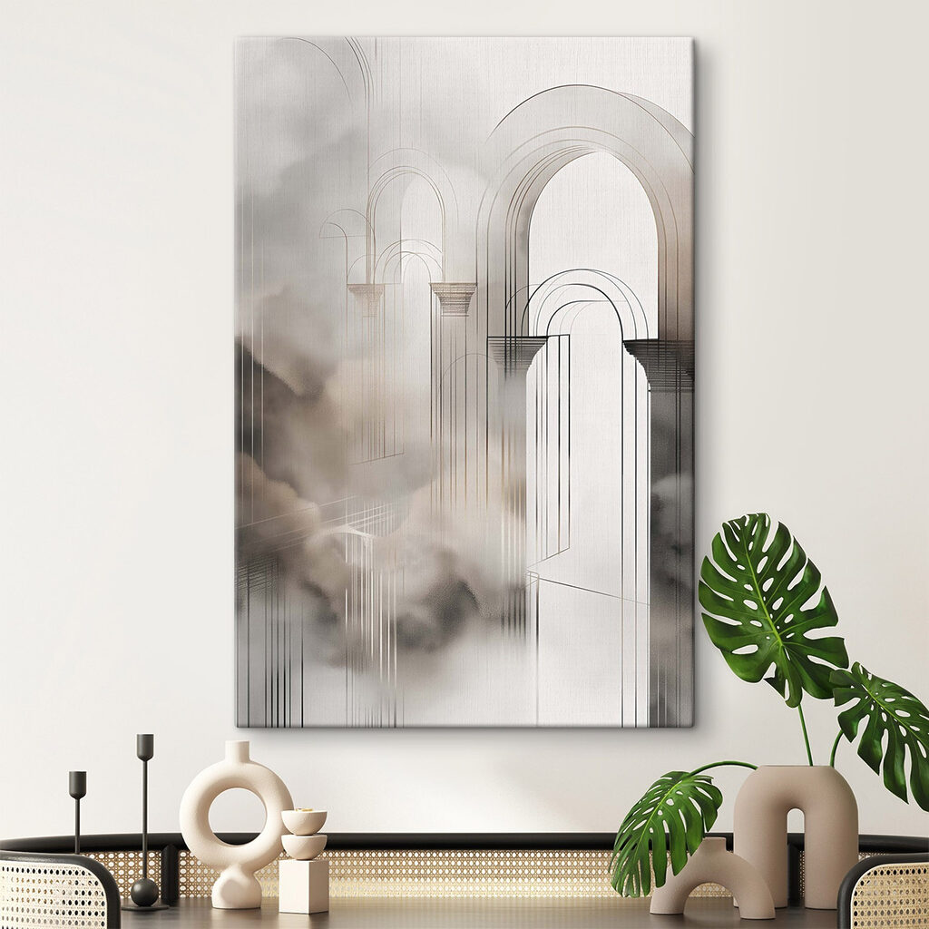 Fijne booglijnen in verfmist in een interieur