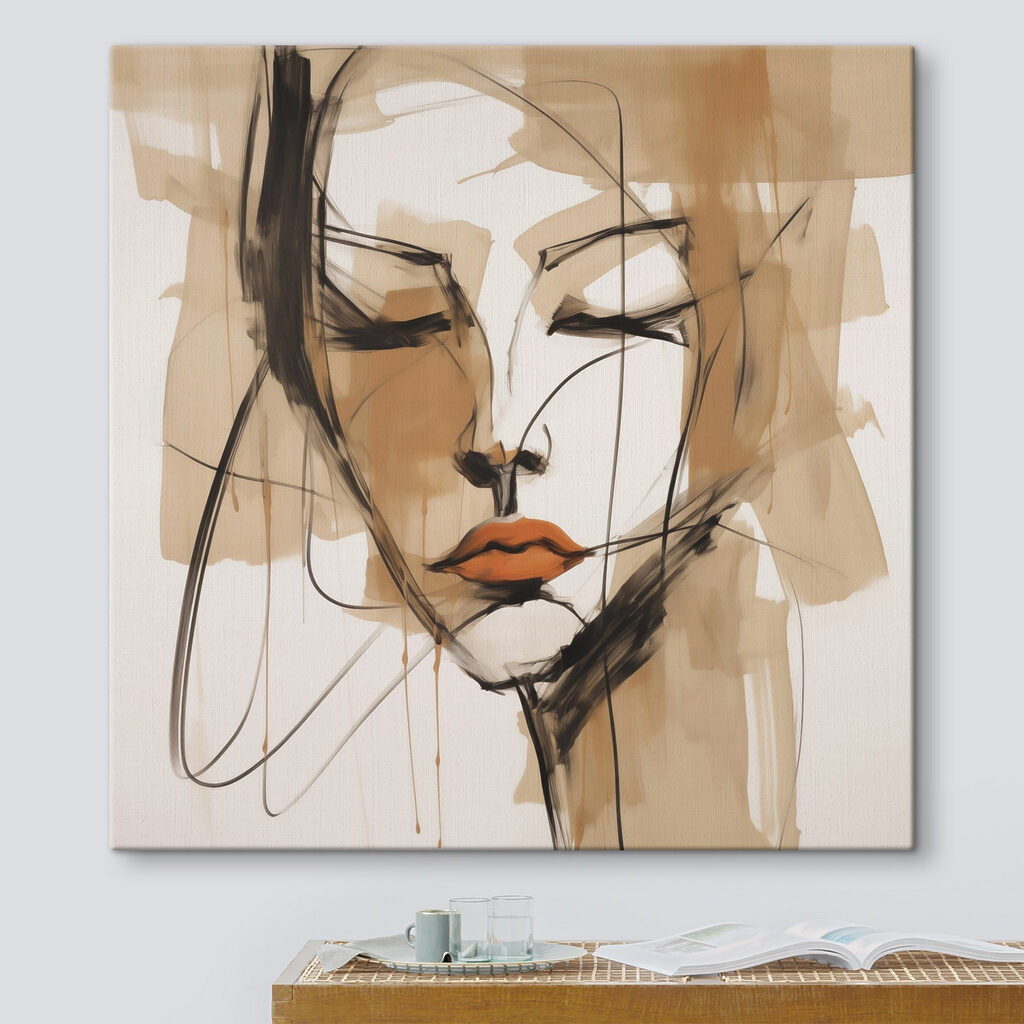 Schilderij van het gezicht van een vrouw in een interieur