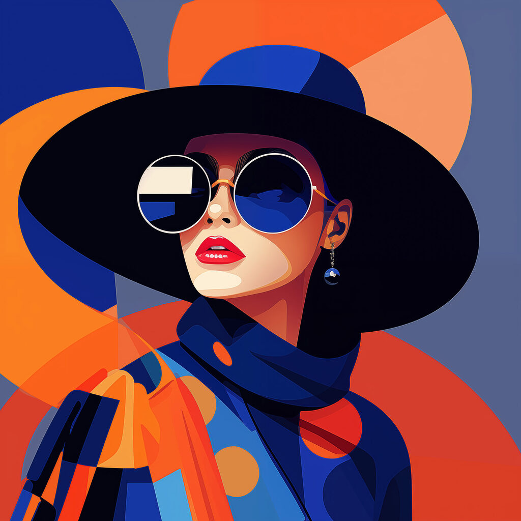 Vrouw met blauwe zonnebril — volledig ontwerp