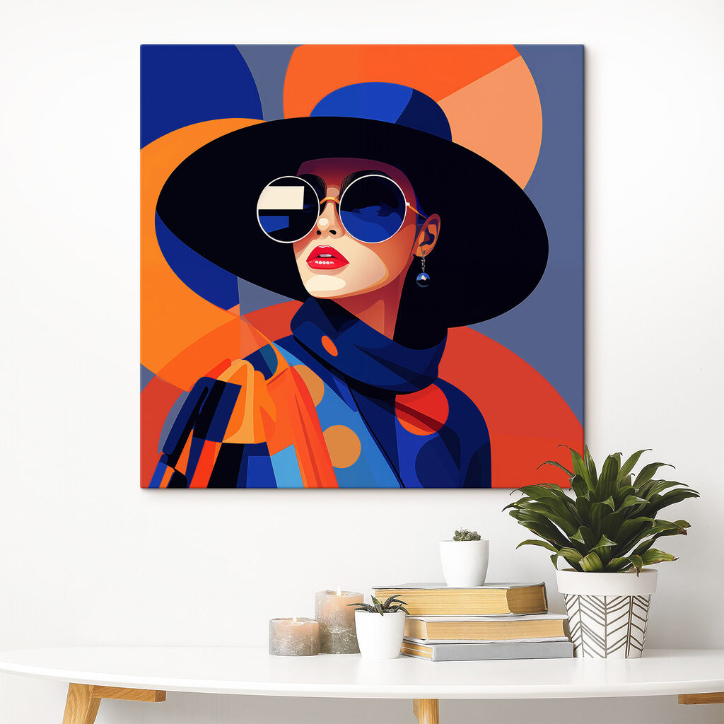 Vrouw met blauwe zonnebril — interieur 2